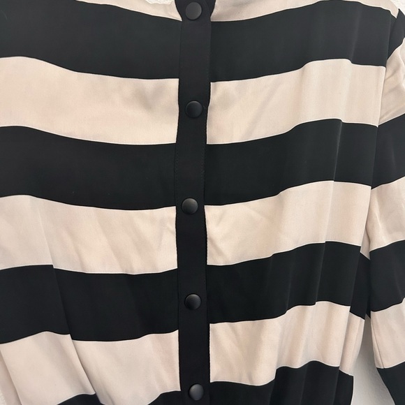 Alice Olivia Stripe Dress Small Black White Button Down Back Silk Tie Waist - Picture 6 of 9